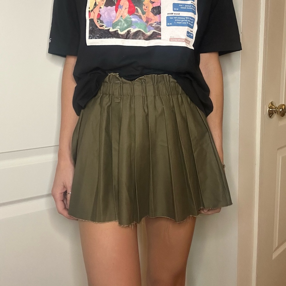 Olive Green Pleated Mini Skirt